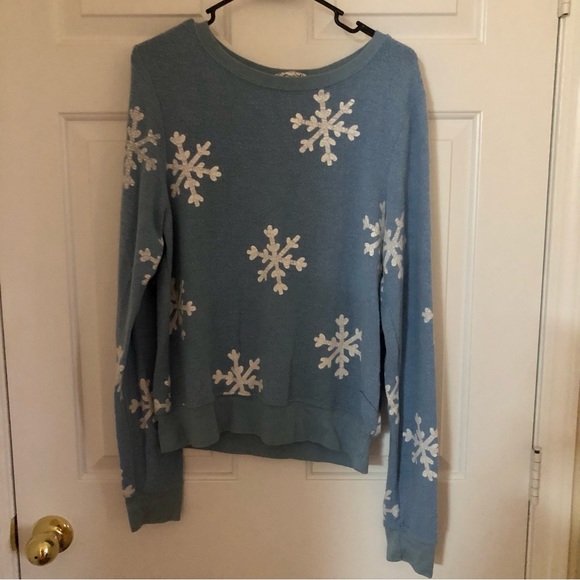 Wildfox Blue and White Snowflake Print BBJ Big Baggy Jumper Size S - Picture 2 of 5